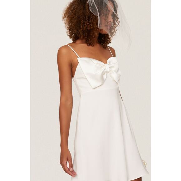 RIXO Bridal Libby Ivory Satin Bow Sleeveless Mini Dress Size XS - Picture 4 of 15